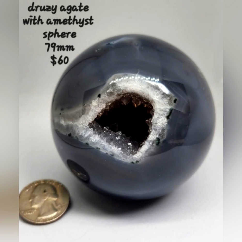 Druzy  agate with Amethyst  sphere , stand included